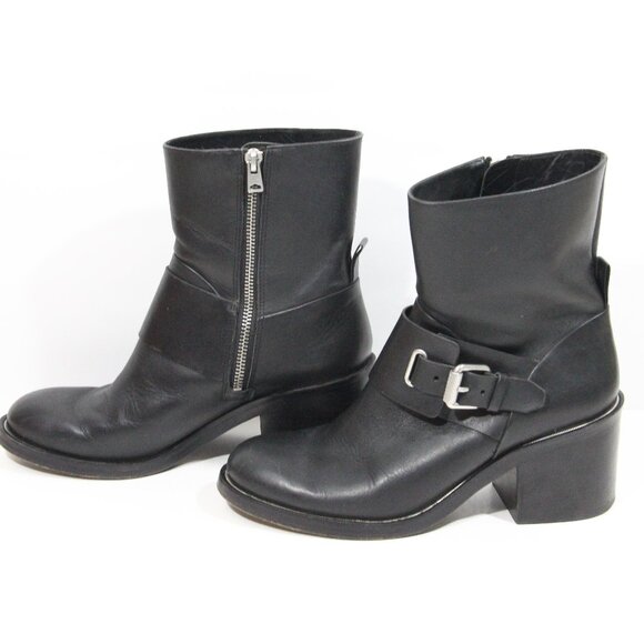 Allsaints Black Leather Boots sz 8.5 Women Minkka Shoes Moto Heel Eu 39.5